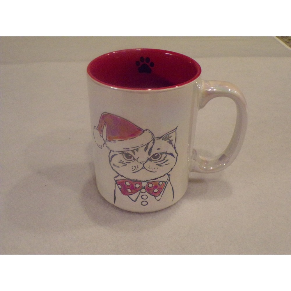 Spectrum Designz 2025 Christmas Cat Mug White iridescent Santa Hat